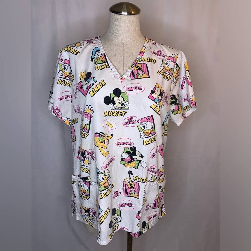 Disney Mickey Mouse fab five scrub top M nurse medical uniform CNA VET TECH